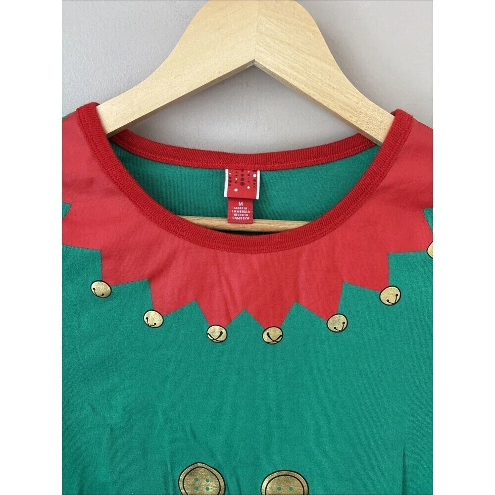 Wondershop Women’s Medium Elf Pajama Top Green Holiday Long Sleeve - Picture 3 of 6